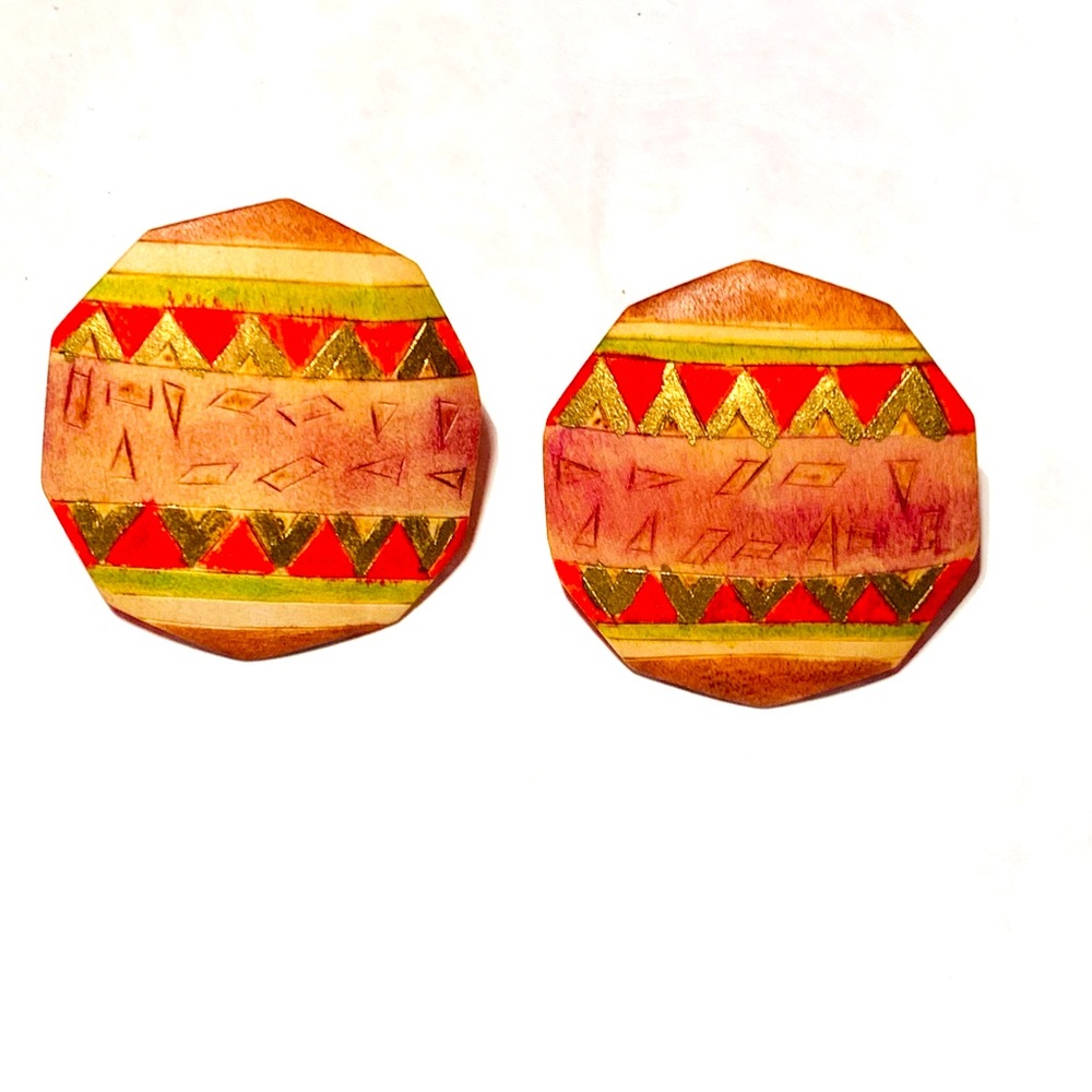 Painted Wood Earrings 1.5"